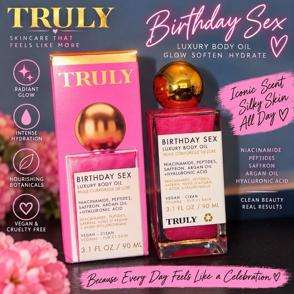 Truly Birthday Sex Luxury Body Oil 3.1 oz Shimmer Glow Vegan Clean Beauty